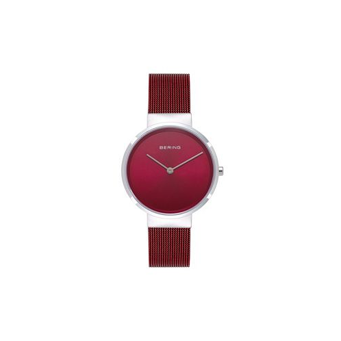 Bering Womens Classic Red Stainless Steel Mesh Bracelet Watch 31mm