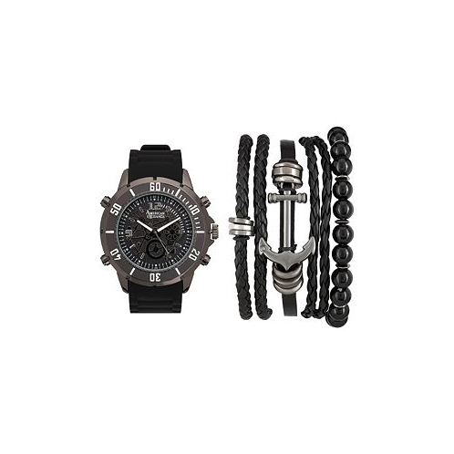 American Exchange Mens Shiny Black Analog Quartz Watch And Stackable Gift Set