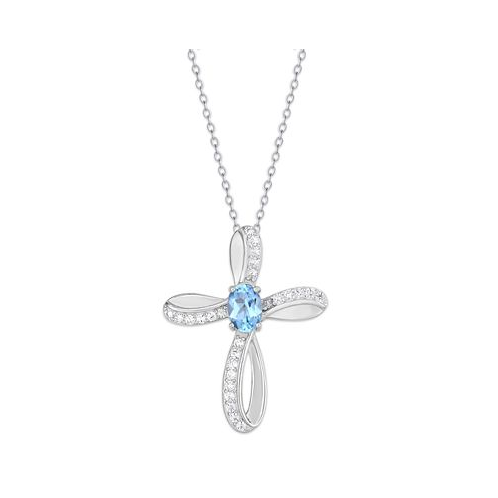 Macys Simulated Cross Pendant Necklace With Cubic Zirconia Accents in Silver Plate
