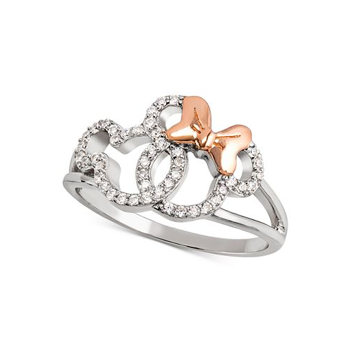 Disney Cubic Zirconia Mickey & Minnie Openwork Ring in Sterling Silver & 18k Rose Gold-Plate