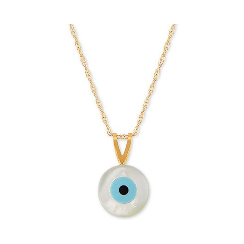 Macys Mother-of-Pearl & Enamel Evil Eye 18 Pendant Necklace in 10k Gold