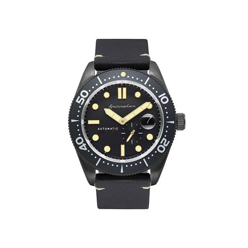 Spinnaker Mens Croft Automatic Black Genuine Leather Strap Watch 43mm