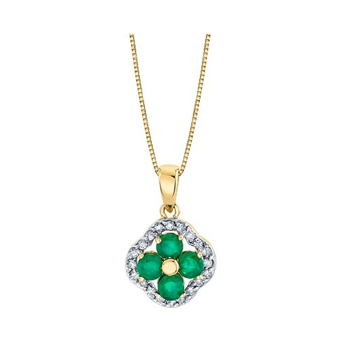 Macys Emerald (3/4 ct. t.w.) & Diamond (1/5 ct. t.w.) Clover 18 Pendant Necklace in 14k Gold