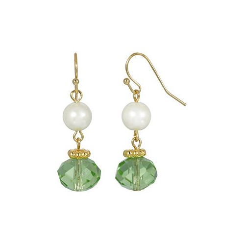 2028 Gold-Tone Green Imitation Pearl Bead Drop Earring
