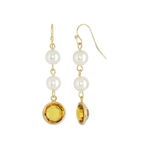 2028 Gold-Tone Imitation Pearl with Yellow Channels Drop Earring