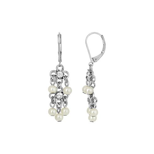 2028 Silver-Tone Crystal and Imitation Pearl Linear Earrings