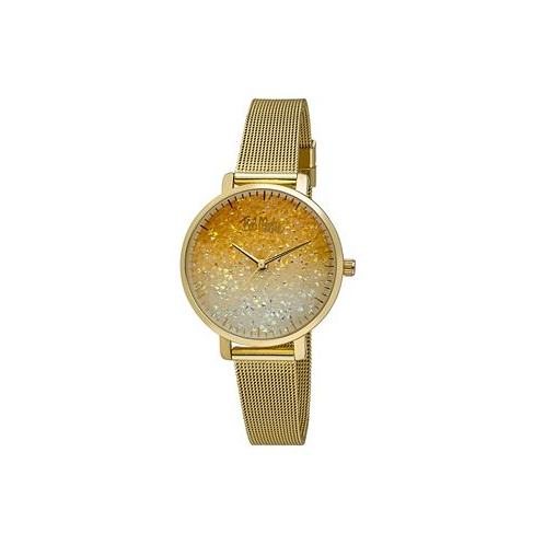 Bob Mackie Womens Gold-Tone Alloy Bracelet Glitter Dial Mesh Watch 32mm