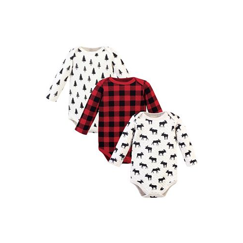 Hudson Baby Baby Boys Quilted Long-Sleeve Cotton Bodysuits 3pk Moose