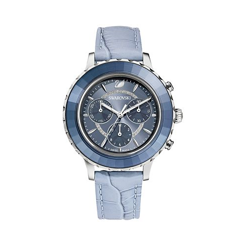 Swarovski Womens Swiss Chronograph Octea Lux Blue Crocodile Leather Strap Watch 38mm