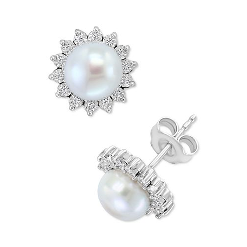 EFFY Collection EFFY Cultured Freshwater Pearl (7mm) & Diamond (1/10 ct. t.w.) Stud Earrings in Sterling Silver