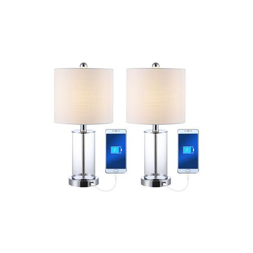 Jonathan Y Abner Glass Modern Contemporary USB Charging LED Table Lamp Set of 2