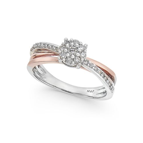 Promised Love Diamond Crossover Promise Ring (1/4 ct. t.w.) in Sterling Silver and 14k Rose Gold