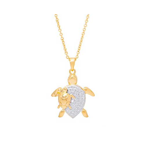 Macys Diamond Accent Turtle Pendant 18 Necklace in Gold Plate