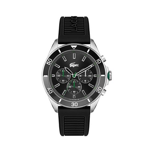 Lacoste Mens Chronograph Tiebreaker Black Silicone Strap Watch 44mm