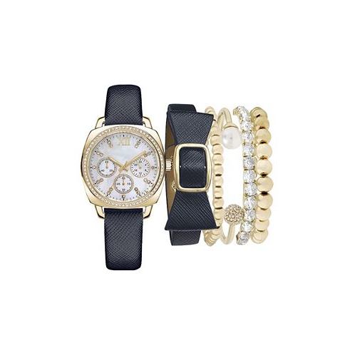 Jessica Carlyle Womens Analog Navy Strap Watch 34mm with Navy and Gold-Tone Bracelets Set