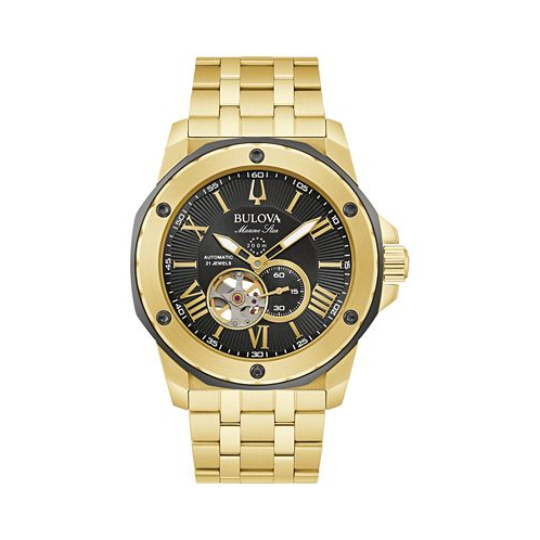 Bulova Mens Automatic Marine Star Gold-Tone Stainless Steel Bracelet Watch 45mm
