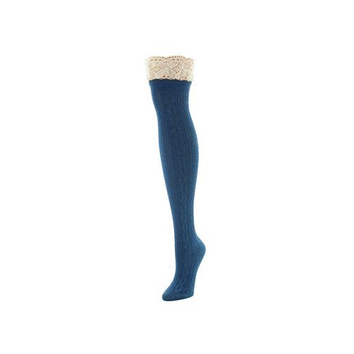 MeMoi Womens Lace Top Cable Knee High Socks