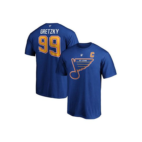 Fanatics Mens Wayne Gretzky Blue St. Louis Blues Authentic Stack Retired Player Name and Number T-shirt