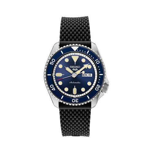 Seiko Mens Automatic 5 Sports Black Silicone Strap Watch 43mm