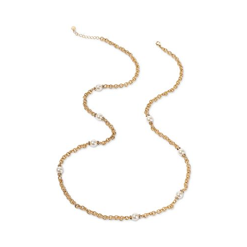 Charter Club Gold-Tone Pave Rondelle Bead & Imitation Pearl Strand Necklace 42 + 2 extender