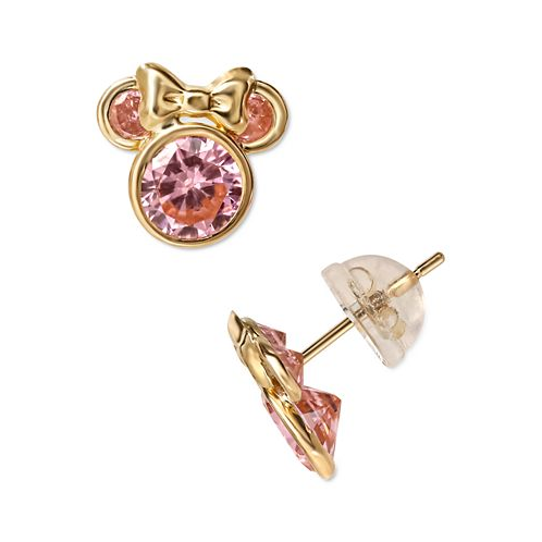 Disney Pink Cubic Zirconia Minnie Mouse Stud Earrings in 14k Gold