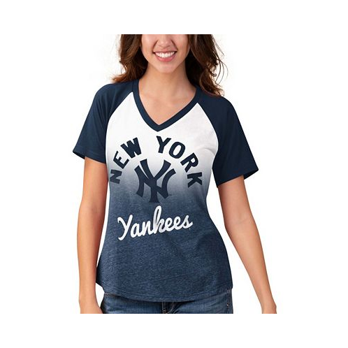 Touch Womens Navy White New York Yankees Shortstop Ombre Raglan V-Neck T-shirt