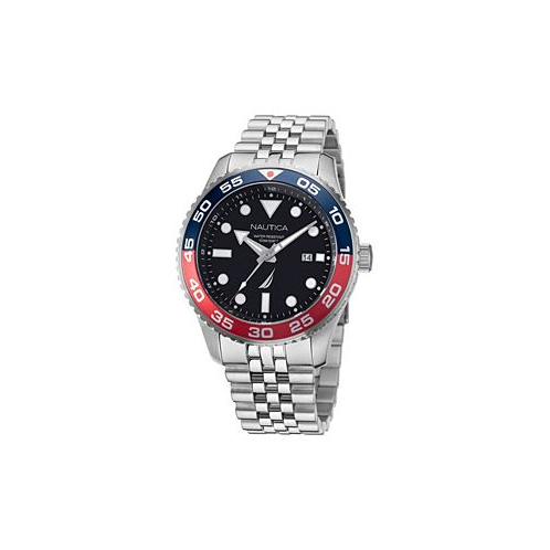 Nautica Mens Silver-Tone Stainless Steel Bracelet Watch 43mm