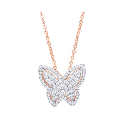 Macys Cubic Zirconia Butterfly Necklace in Fine Rose Gold Plate or Fine Silver Plate