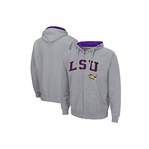Colosseum Mens Heathered Gray LSU Tigers Arch Logo 3.0 Full-Zip Hoodie