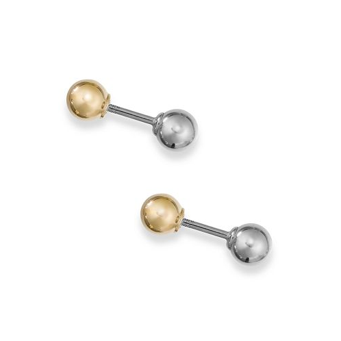 Italian Gold Ball Stud Earrings in 10k Yellow and White Gold