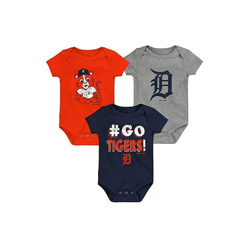 Outerstuff Infant Boys and Girls Navy Orange and Gray Detroit Tigers Born To Win 3-Pack Bodysuit Set