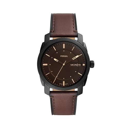 Fossil Mens Machine Brown Leather Strap Watch 42mm