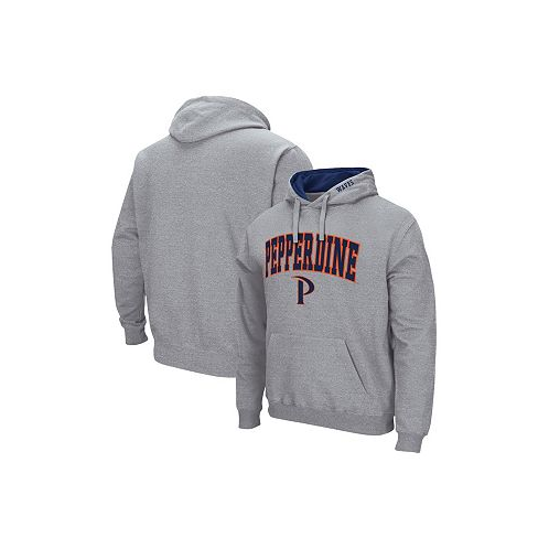 Colosseum Mens Heathered Gray Pepperdine Waves Arch and Logo Pullover Hoodie