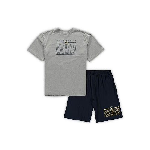 Concepts Sport Mens Heathered Gray and Navy Milwaukee Brewers Big and Tall T-shirt and Shorts Sleep Set