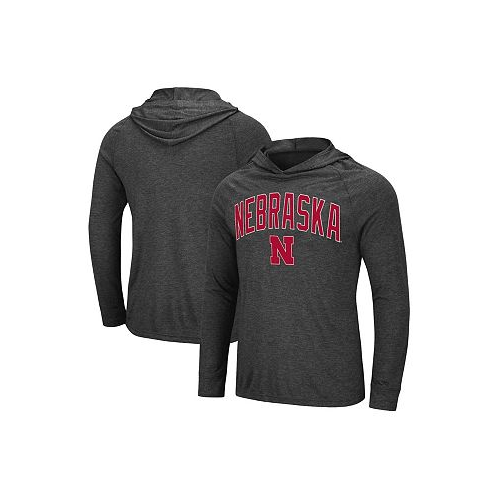 Colosseum Mens Heathered Black Nebraska Huskers Big and Tall Wingman Raglan Hoodie T-shirt