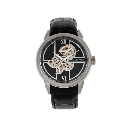 Heritor Automatic Sanford Semi Skeleton Blue or Black or Brown Genuine Leather Band Watch 48mm