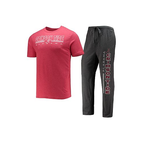 Concepts Sport Mens Heathered Charcoal Crimson Alabama Crimson Tide Meter T-shirt and Pants Sleep Set