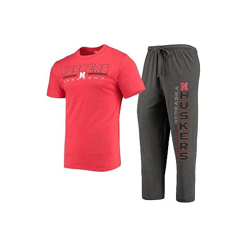 Concepts Sport Mens Heathered Charcoal Scarlet Nebraska Huskers Meter T-shirt and Pants Sleep Set