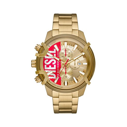 Diesel Mens Chronograph Griffed Gold-Tone Stainless Steel Bracelet Watch 48mm
