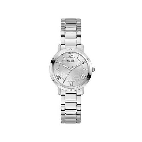 GUESS Womens Silver-Tone Stainless Steel Bracelet Watch 34mm
