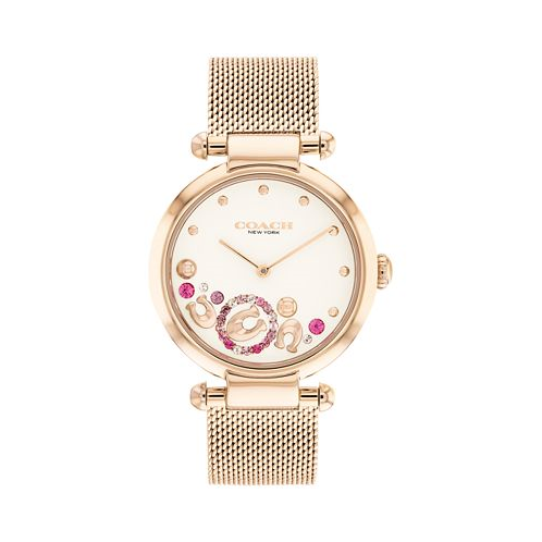 COACH Womens Cary Carnation Gold Tone Mesh Bracelet Watch 34mm