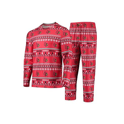 Concepts Sport Mens Red Louisville Cardinals Ugly Sweater Long Sleeve T-shirt and Pants Sleep Set