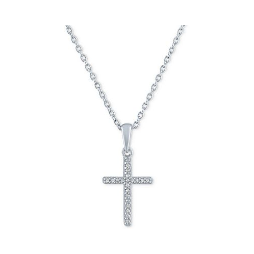 Macys Diamond Accent Cross Pendant Necklace in Sterling Silver 16 + 2 extender