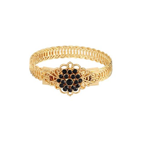 2028 14K Gold-tone Black Flower Overlay Belt Bracelet