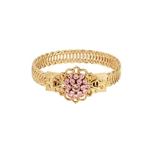 2028 14K Gold-tone Pink Flower Overlay Belt Bracelet