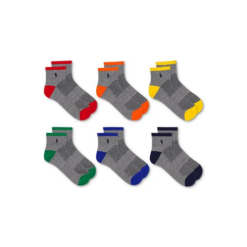 Polo Ralph Lauren Mens 6-Pk. Performance Tipped Color Heel Toe Quarter Socks