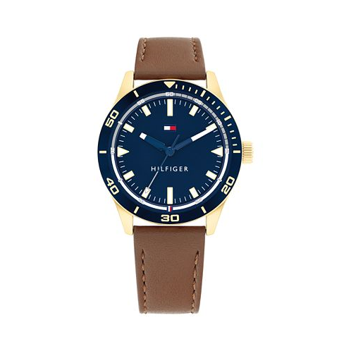 Tommy Hilfiger Mens Brown Leather Strap Watch 38mm