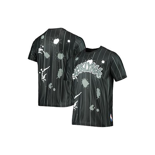 FISLL Mens Black Brooklyn Nets Striped Splatter T-shirt