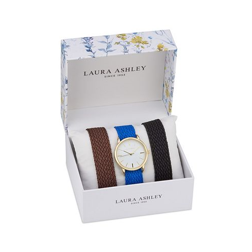 Laura Ashley Womens Interchangeable Multi-Colored Polyurethane Bands Watch 35mm Set
