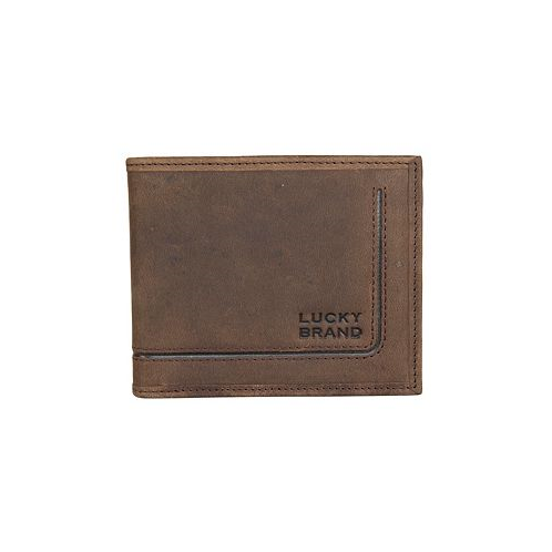 Lucky Brand Mens Grooved Leather Bifold Wallet